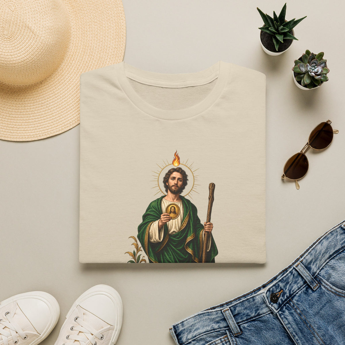 San Judas Tadeo Black & Gold Sacred Heart Unisex T-Shirt