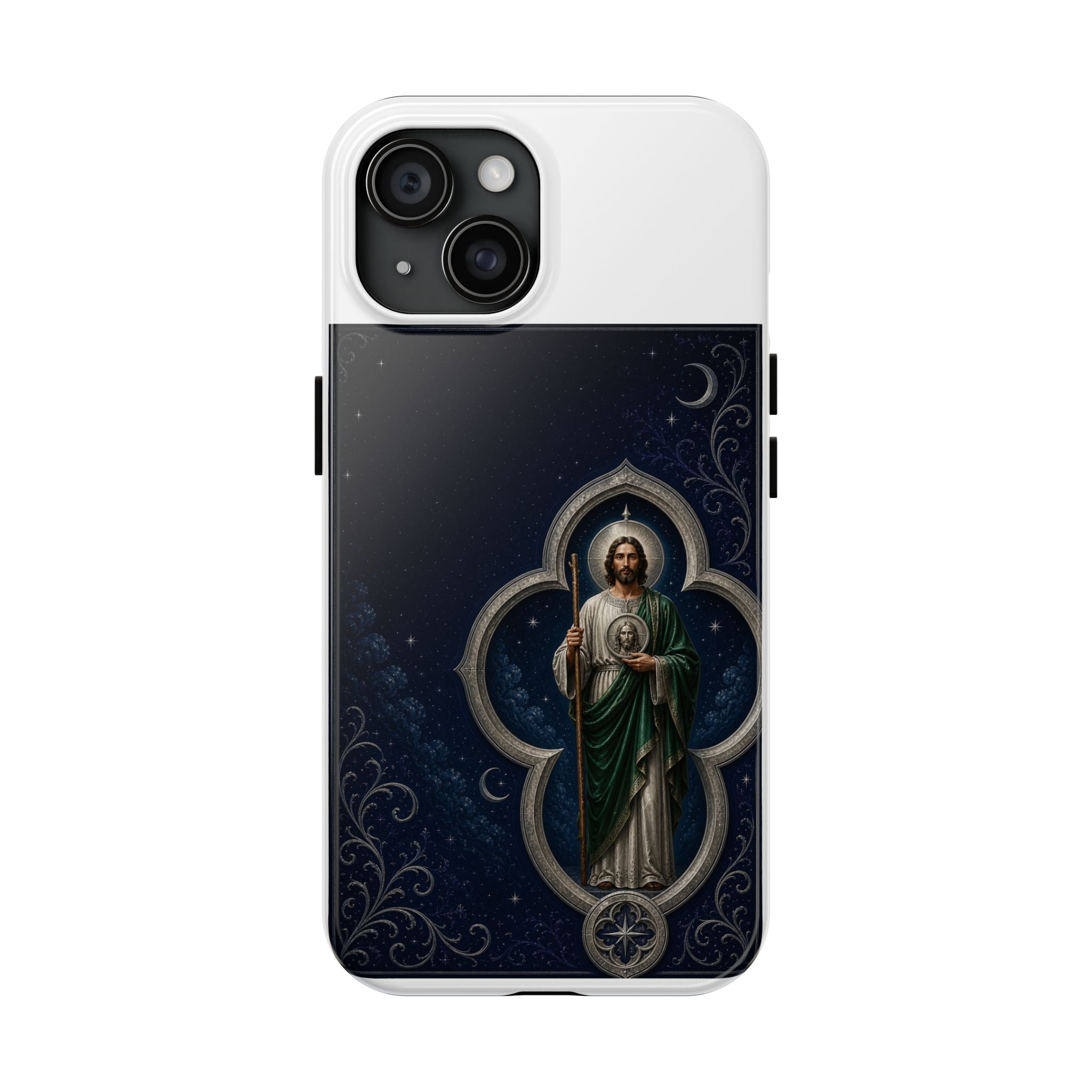 San Judas Tadeo Silver Moon Quatrefoil Tough Phone Case product preview, view 3