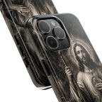 San Judas Tadeo black and grey Gothic cathedral tough iPhone case mockup