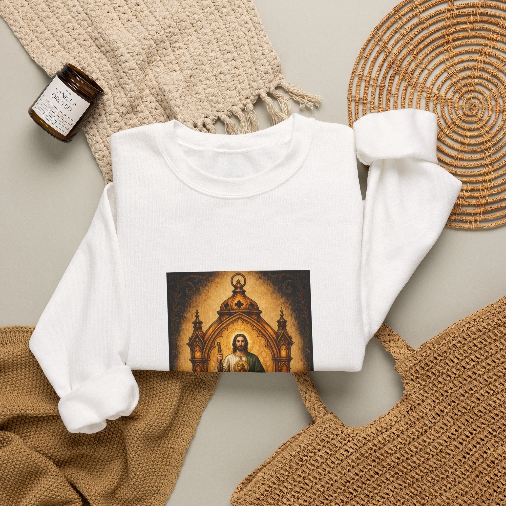 San Judas Tadeo Amber Pilgrim Lantern Crewneck Sweatshirt product preview, view 4