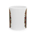 Crimson Rose Window San Judas Tadeo illustration on a ceramic mug