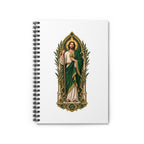 Olive Reliquary San Judas Tadeo illustration on a spiral notebook