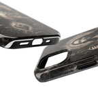 San Judas Tadeo black and grey Gothic cathedral tough iPhone case mockup