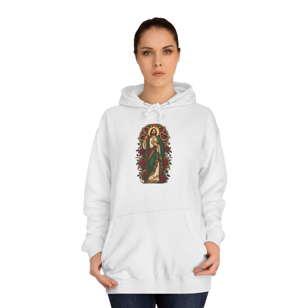 San Judas Tadeo Crimson Rose Window Unisex Hoodie product preview, view 4
