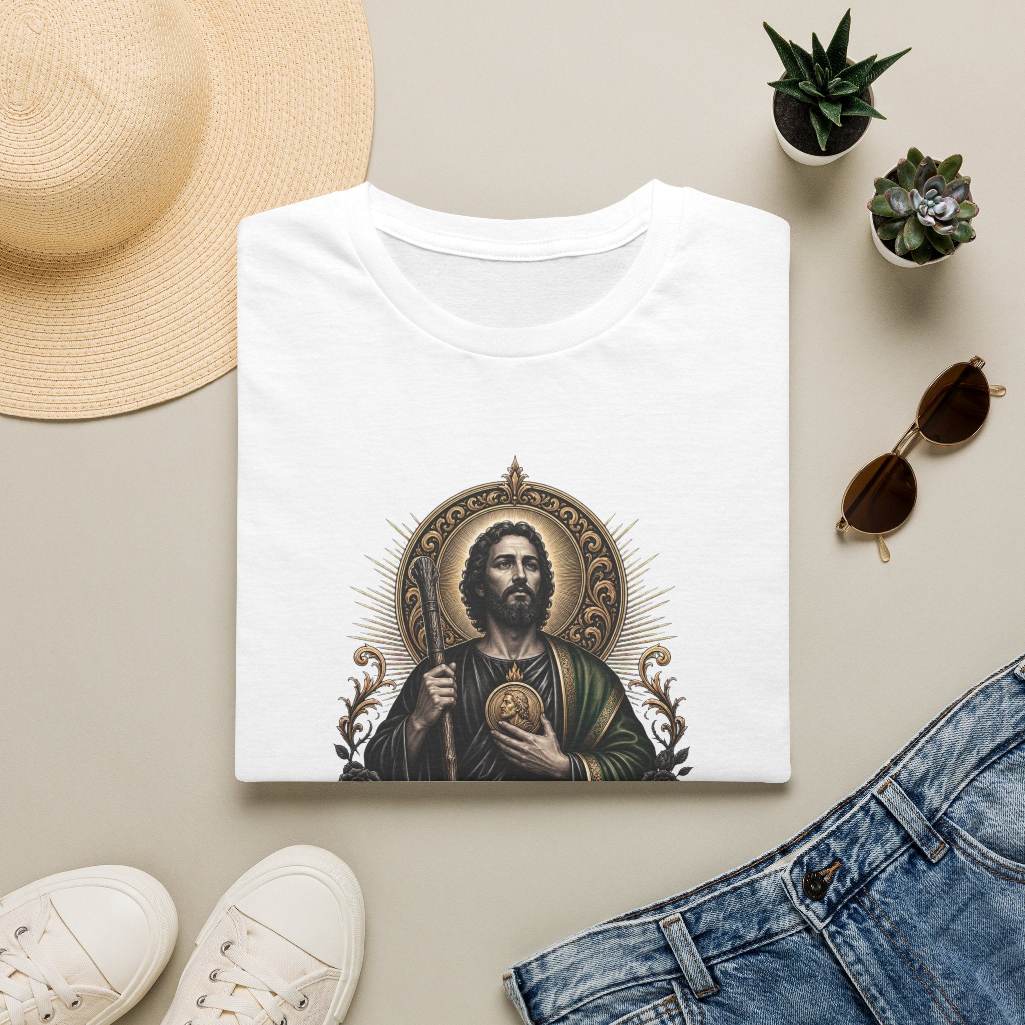 San Judas Tadeo Black & Gold Sacred Heart Unisex T-Shirt