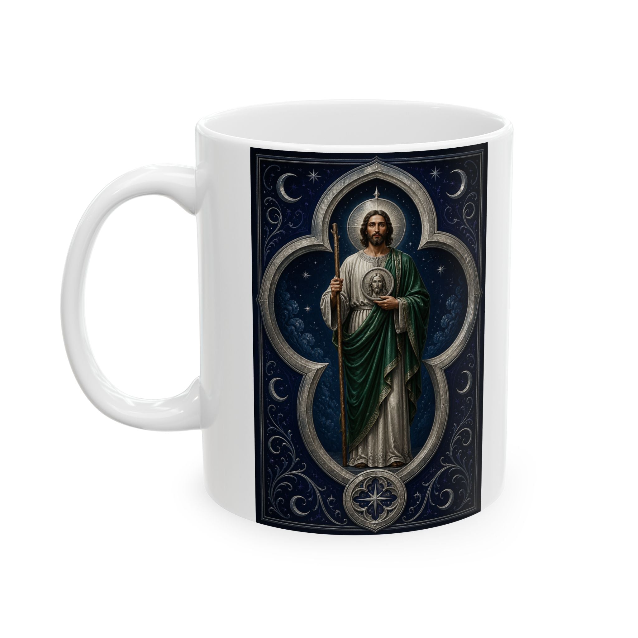 San Judas Tadeo Silver Moon Quatrefoil Ceramic Mug product preview, view 3