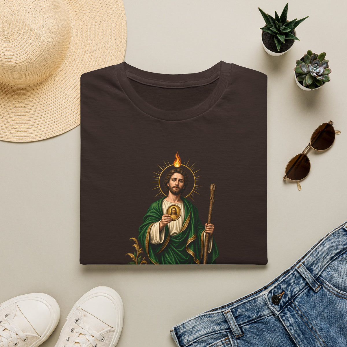 San Judas Tadeo Black & Gold Sacred Heart Unisex T-Shirt