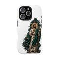 iPhone 16 Pro San Judas phone case with midnight blue compass artwork