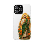 iPhone 16 Pro Max San Judas phone case with marigold sun arch artwork