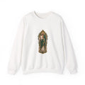 Olive Reliquary San Judas Tadeo illustration on a crewneck sweatshirt