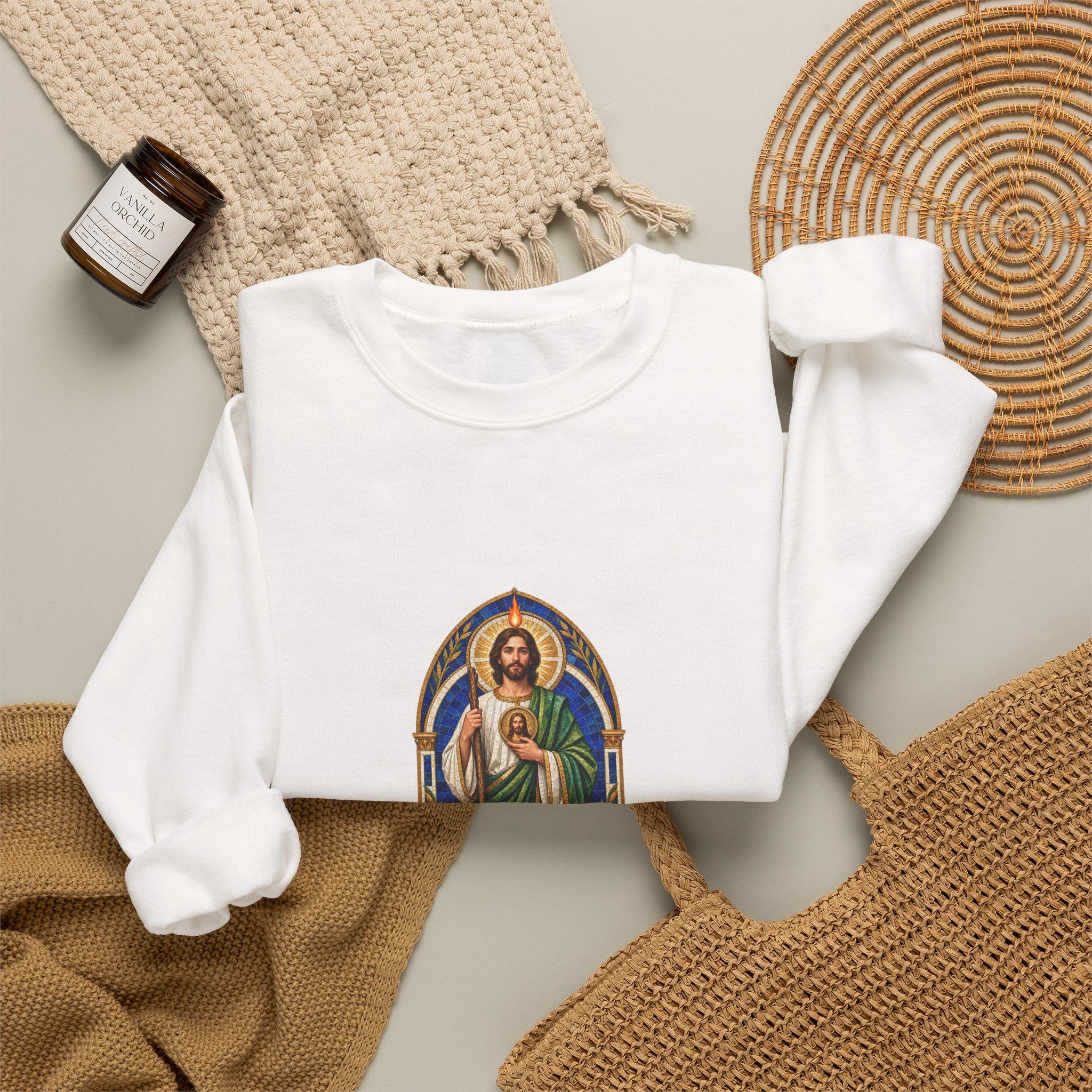 San Judas Tadeo Cobalt Chapel Mosaic Crewneck Sweatshirt product preview, view 4