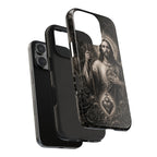 San Judas Tadeo black and grey Gothic cathedral tough iPhone case mockup