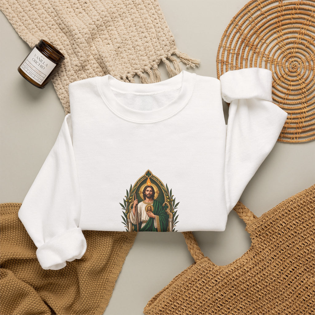 San Judas Tadeo Olive Reliquary Crewneck Sweatshirt product preview, view 4