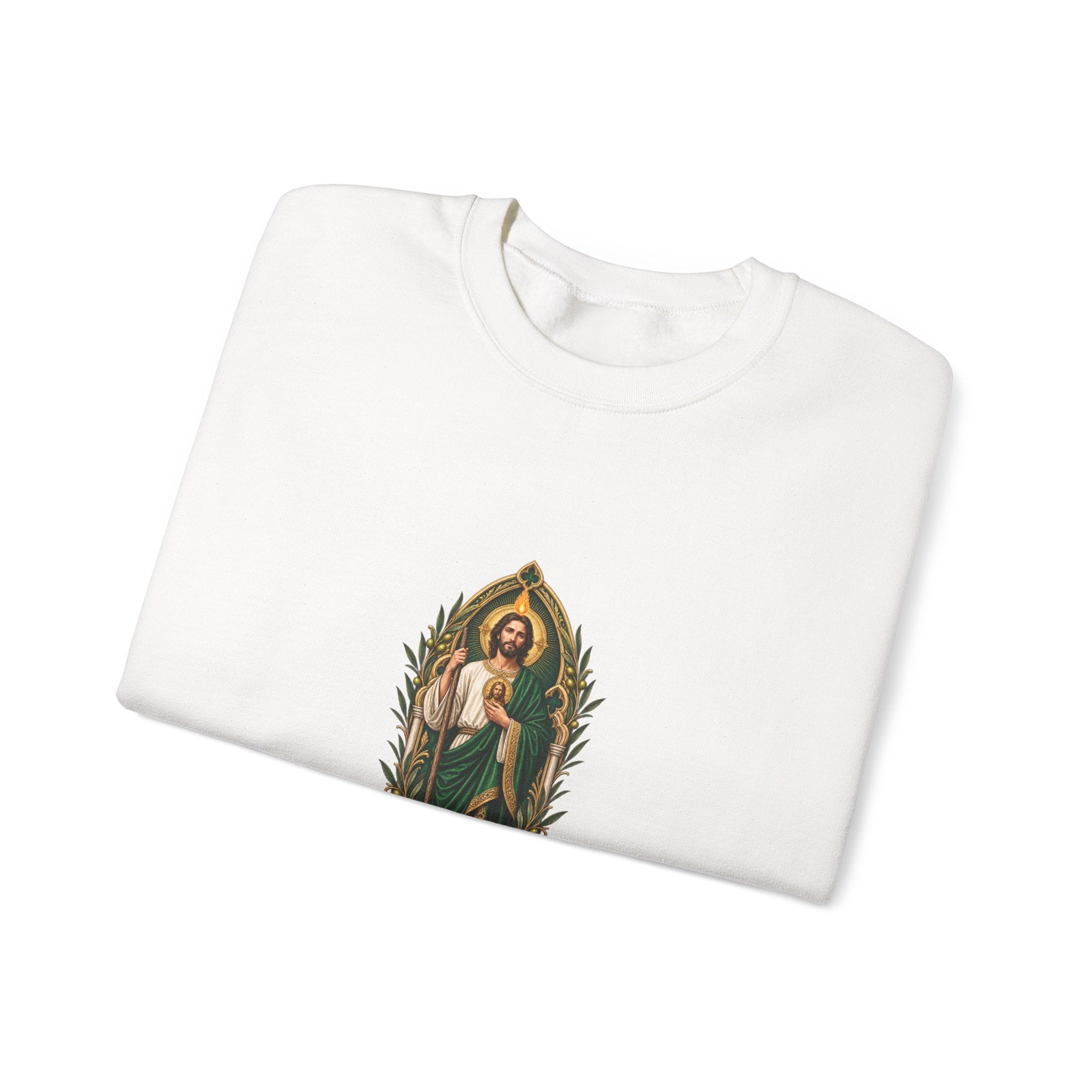 San Judas Tadeo Olive Reliquary Crewneck Sweatshirt product preview, view 3