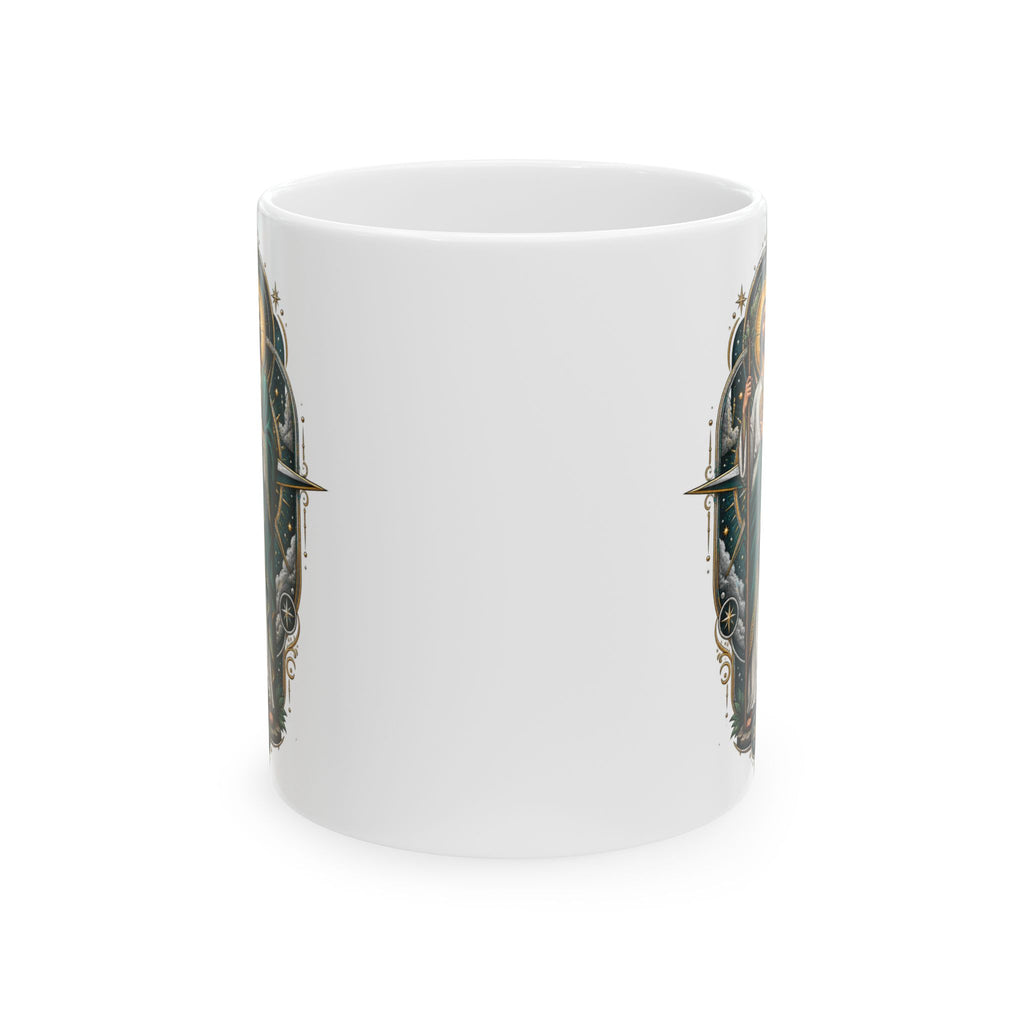 Midnight Compass San Judas Tadeo illustration on a ceramic mug