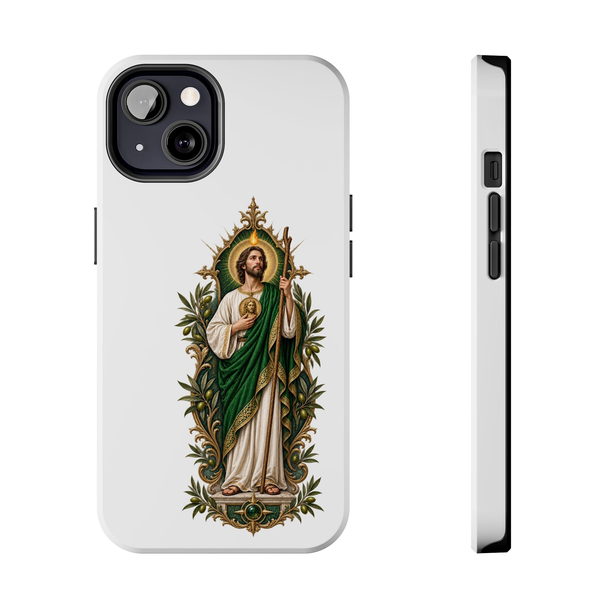 Olive Reliquary San Judas Tadeo illustration on a tough phone case