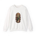 Crimson Rose Window San Judas Tadeo illustration on a crewneck sweatshirt