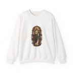 Crimson Rose Window San Judas Tadeo illustration on a crewneck sweatshirt