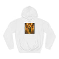 amber, charcoal, and olive San Judas Tadeo Amber Pilgrim Lantern illustration on a unisex hoodie