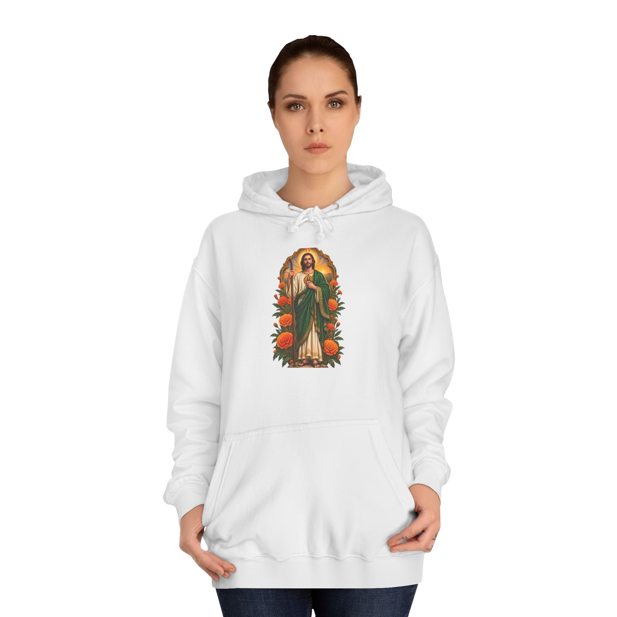 San Judas Tadeo Marigold Sun Arch Unisex Hoodie product preview, view 4