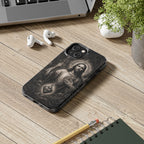 San Judas Tadeo black and grey Gothic cathedral tough iPhone case mockup