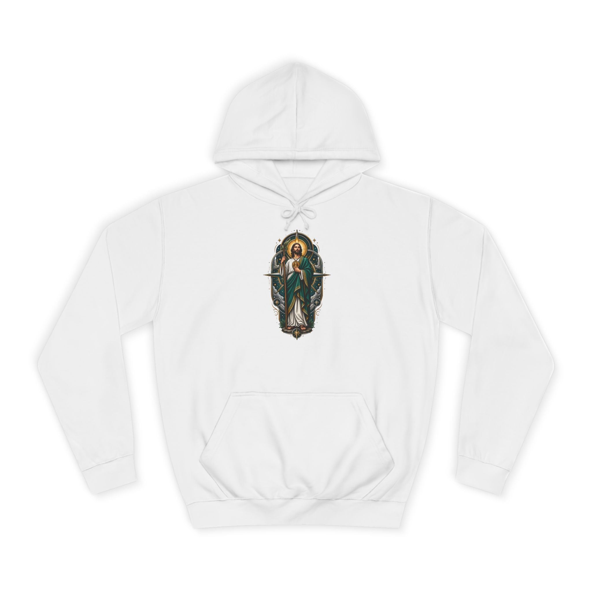 Midnight Compass San Judas Tadeo illustration on a unisex hoodie