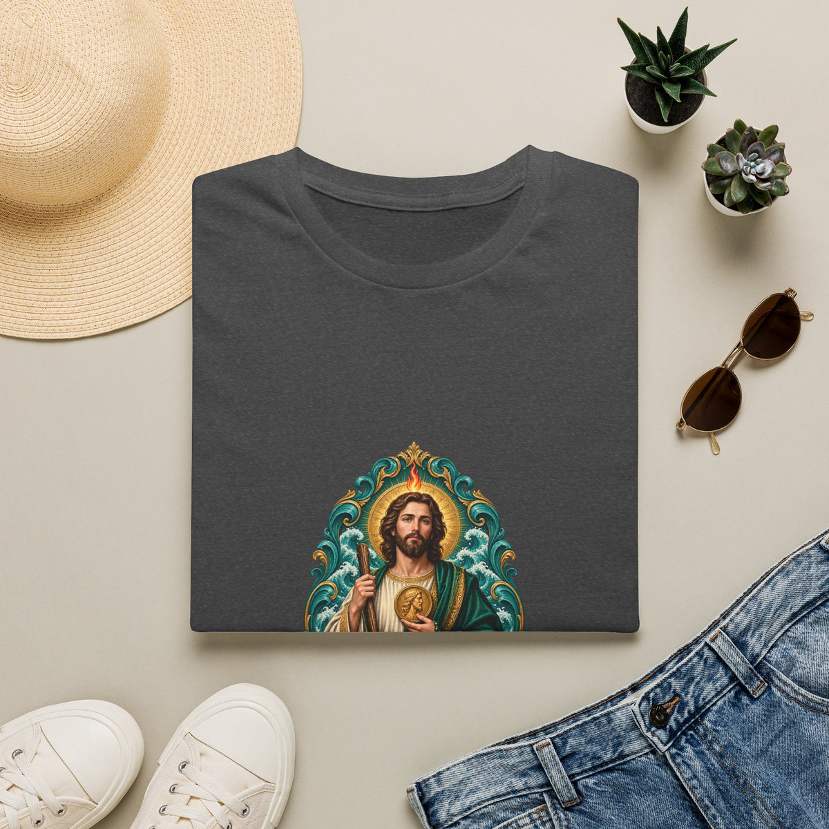 San Judas Teal Rosary Harbor T-Shirt product preview, view 5