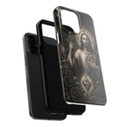 San Judas Tadeo black and grey Gothic cathedral tough iPhone case mockup
