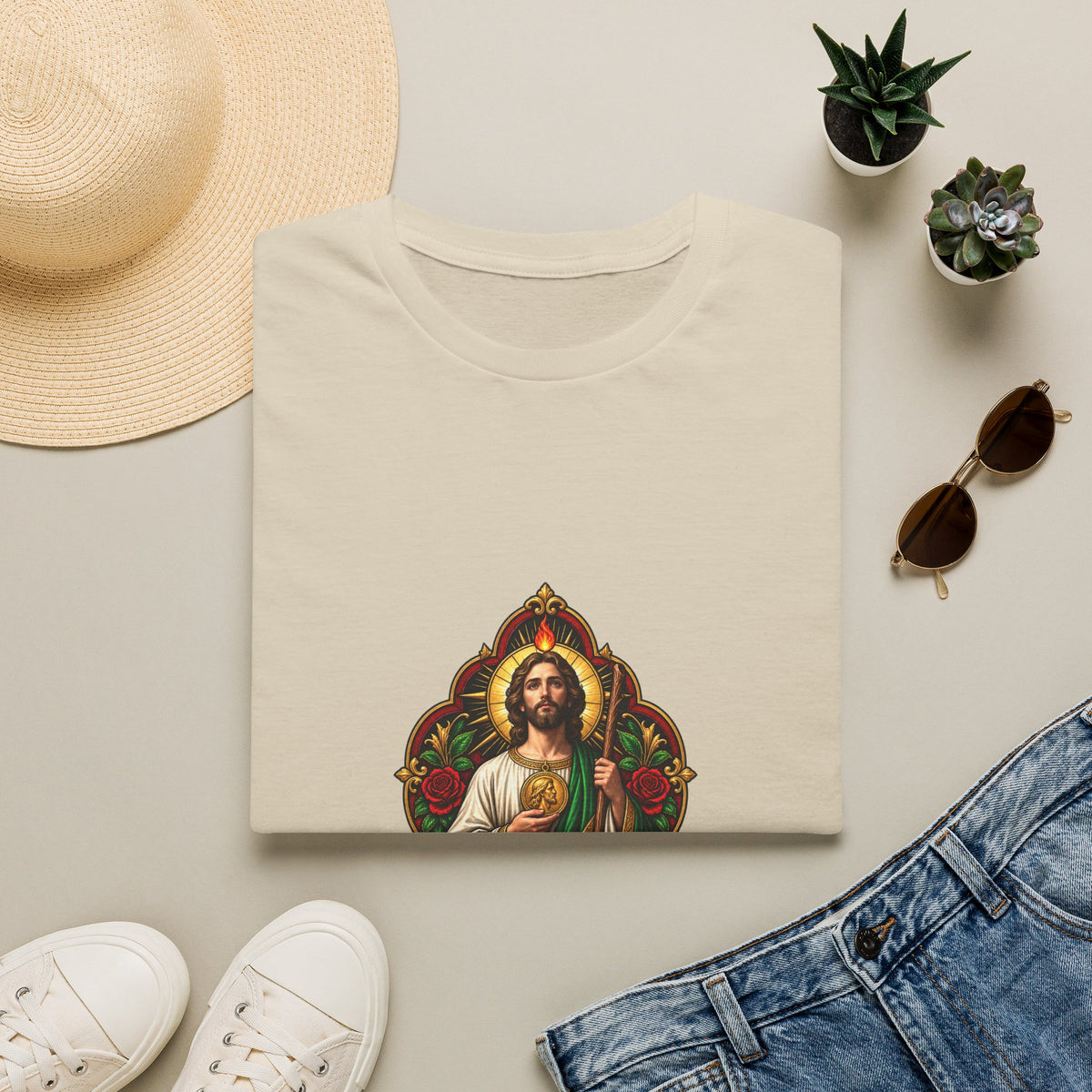 San Judas Crimson Covenant Window T-Shirt product preview, view 3