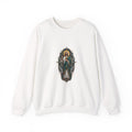 Midnight Compass San Judas Tadeo illustration on a crewneck sweatshirt