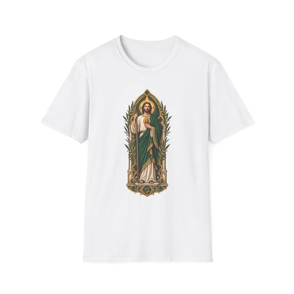 San Judas Tadeo Olive Reliquary Unisex T-Shirt product preview, view 3