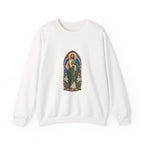 Cobalt Chapel Mosaic San Judas Tadeo illustration on a crewneck sweatshirt
